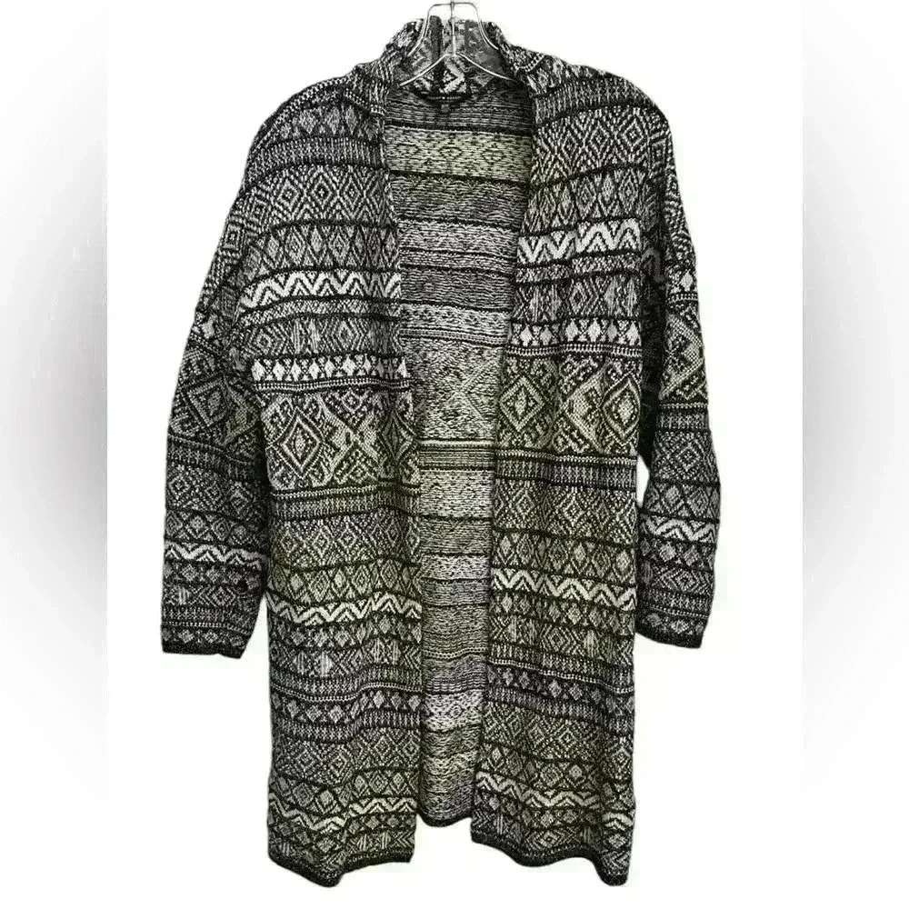Lucky Brand Open Cardigan Sweater Size M/M Womens Aztec Black White  Excellent